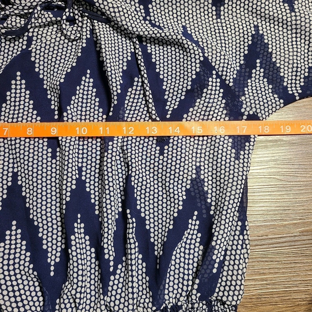 iZ Byer S Boho Smocked Blouse & Cami Set Navy‎ Chevron Dot Print Cold Shoulder - Picture 8 of 16